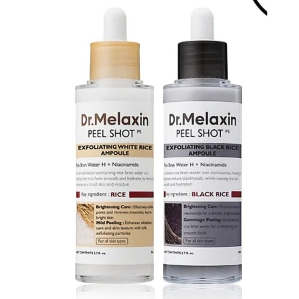 Dr. Melaxin Peel‎ Shot PS Exfoliating White & Black Rice Ampoule Set 2.7oz 2pk